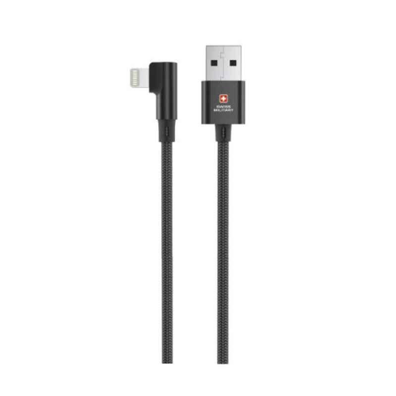 Swiss Military 2m Black USB to Lightning Braided Cable, SM-CB-AL20W-BLK
