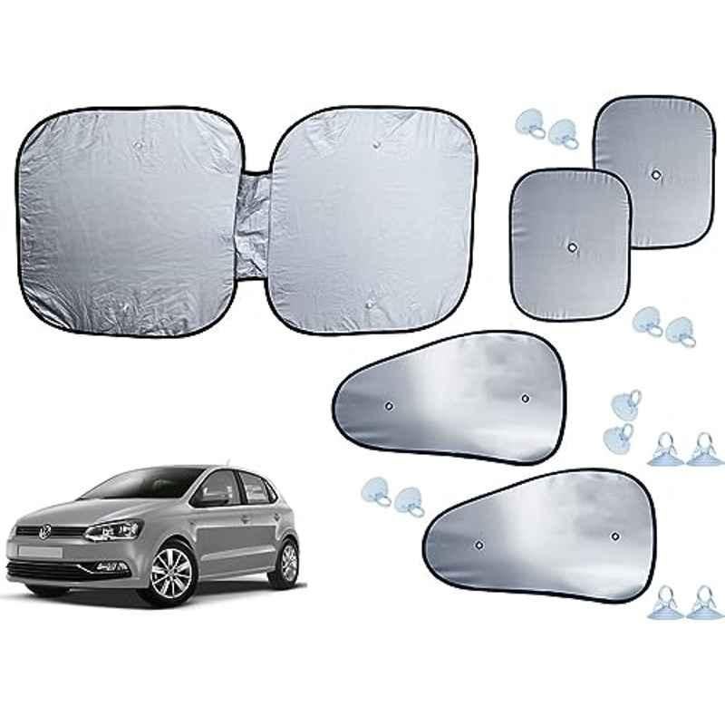 Auto Pearl 5 Pcs Polyester Black & Silver Window & Front Sun Shade Set for Volkswagen Polo Exquisite 2013