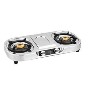 Padmini 2 Burner Silver Manual Ignition Stainless Steel Gas Stove, 2BR CS-207