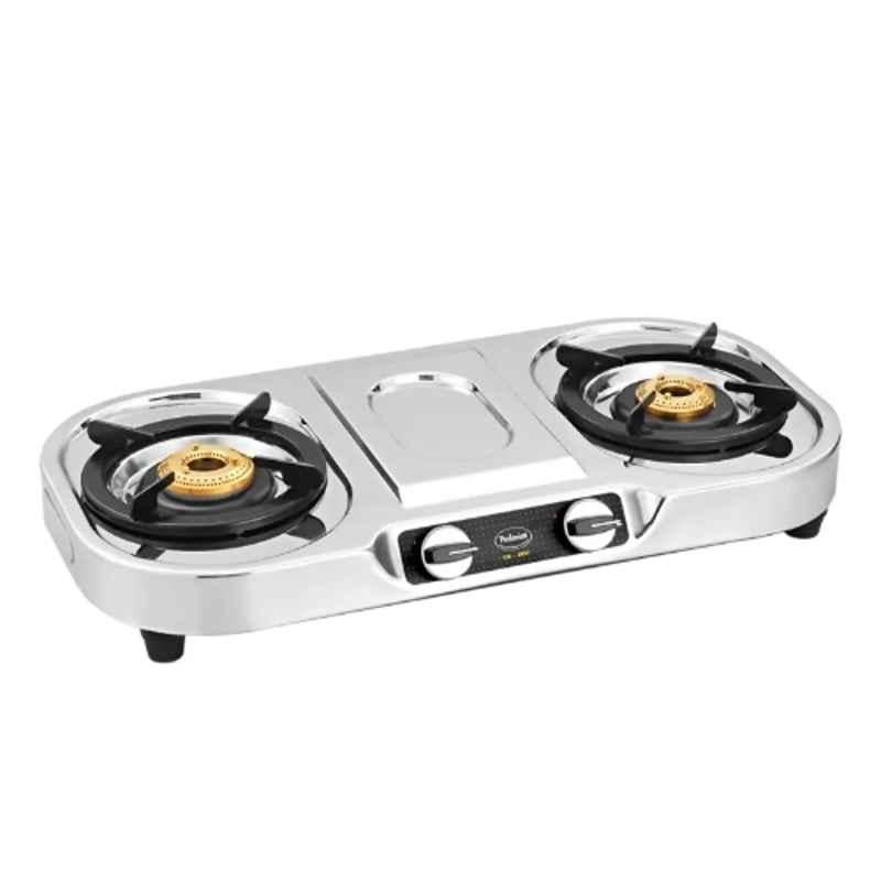 Padmini 2 Burner Silver Manual Ignition Stainless Steel Gas Stove, 2BR CS-207