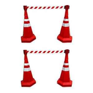 Nilkamal 4 Pcs 750mm Red Road Traffic Safety Cone Set with Retractable Tape Head
