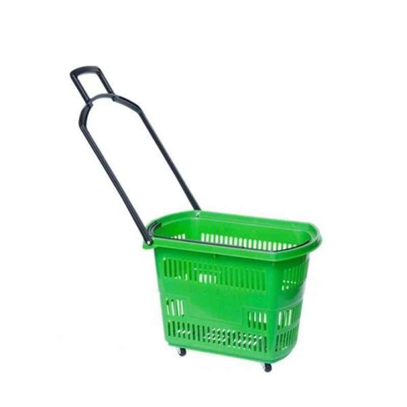 Bigapple 30L Plastic Green Shopping Basket with 4 Small Wheels, BA-BASKET30L-GREEN