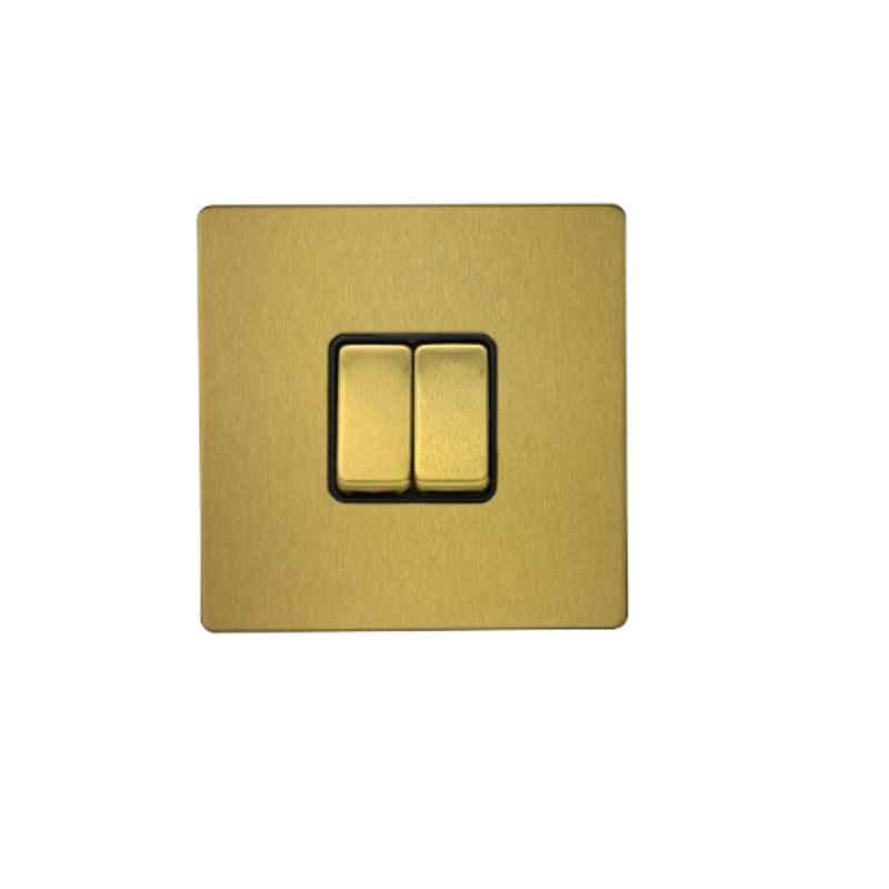 RR Vivan Metallic 10A Brushed Gold 2-Gang 1-Way Switch with Black Insert, VN6615M-B-BG