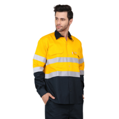 Club Twenty One Workwear Rigmate Cotton Yellow & Navy Blue Safety Shirt, 2014, Size: M