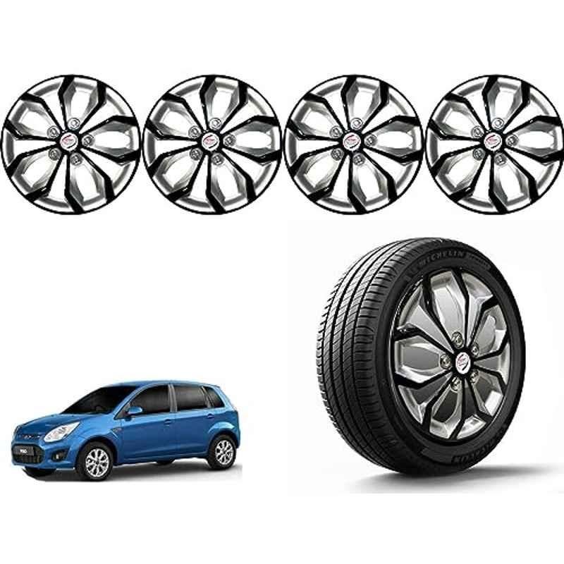 Auto Pearl 4 Pcs 14 inch Polypropylene Black & Silver Press Type Car Wheel Cover Set with Retention Ring for Ford Figo Type 1 2010-2012, 14WC_Pearl_Rev_FigoType1_2010_12