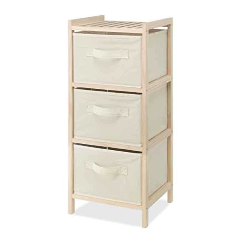 Whitmor 3 Drawer Natural Pine Wood Brown Fabric Bins, 6026-7228