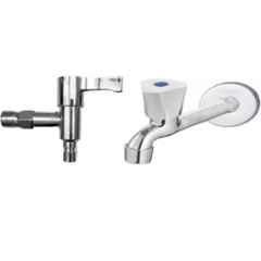 Senkiddpro Triangle Steel Chrome Finish Wall Mounted Long Body Tap & Delta Washing Machine Tap Combo