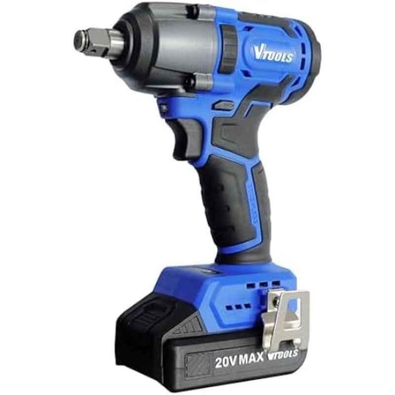 VTOOLS 20V 2600rpm Blue Brushless 3 Variable Speed Electric Impact Wrench with 2 Pcs Li-ion Battery, VT1217