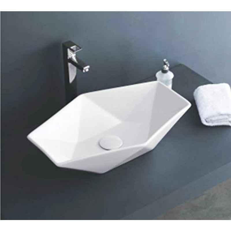Generic Table Top Ceramic Wash Basin Dimension(22x14x5 inch) Round/Glossy Finish/Counter Top/Tabletop Bathroom