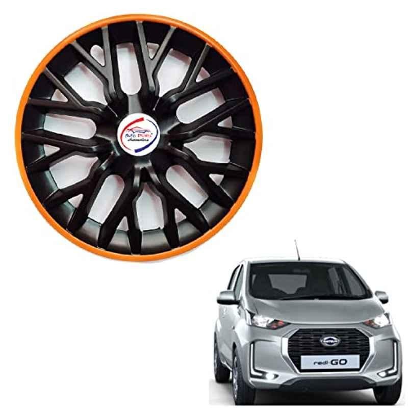 Auto Pearl 4 Pcs 13 inch ABS Black & Orange PBO04 Hubcap Wheel Cover Set with Retention Ring for Datsun i Go