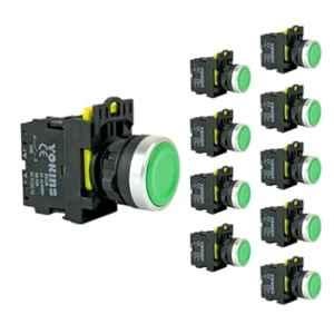 Yokins 22mm 220V 10A 1NO Green Push Button with Spring Return, EB2M-A-01-G (pack of 10)