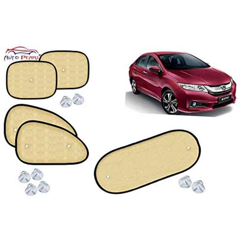 Auto Pearl 5 Pcs PVC & Mesh Beige Window & Rear Sun Shade Set for Honda City i VTEC 2016