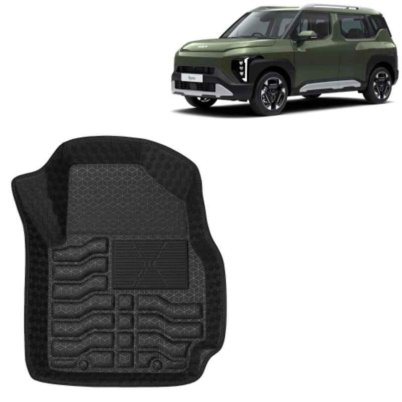 Kingsway 3 Pcs Premium 4.5D 100% Waterproof Tray Shape PVC Black Car Floor Mat Set for Kia Syros 2025 Onwards All Model