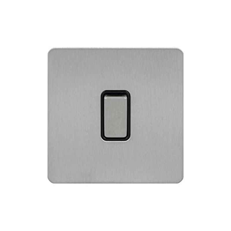 Schneider Electric Stainless Steel 1 Gang Screwless Rocker Flat Plate Switch with Black Interior, GU1412BSS