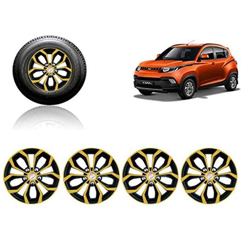 Auto Pearl 4 Pcs 14 inch ABS Golden & Black Car Wheel Cover Set for Mahindra KUV100