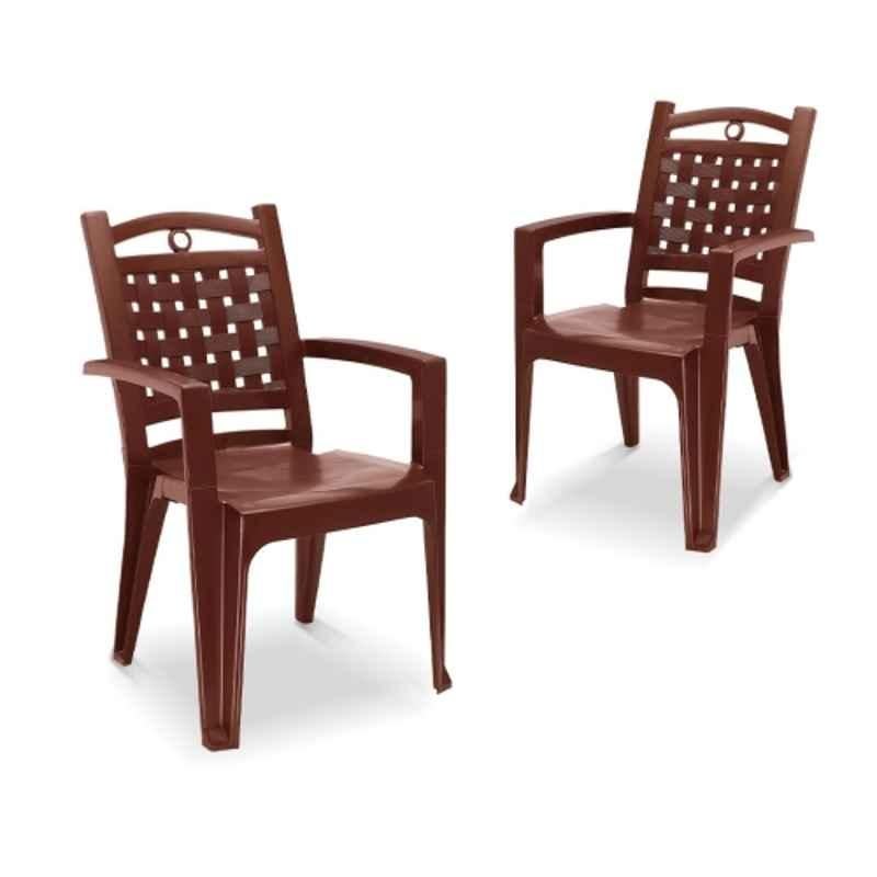 Maharaja Sony 610x600x890mm Plastic Metallic Brown Armrest Chair for Home & Office (Pack of 2)
