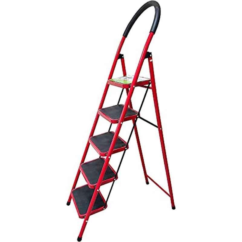 Maple 150kg Alloy Steel Red Folding Domestic 5 Step Ladder