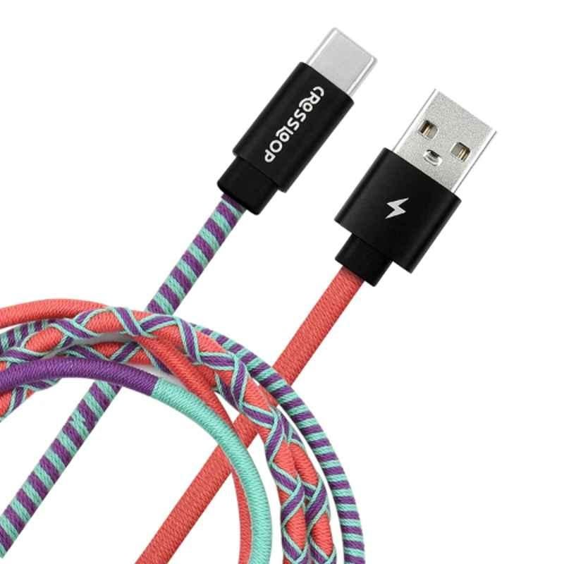 Crossloop 2.4A 1m Sea Green, Purple & Reddish Orange C-Type USB Cable, CSLT05