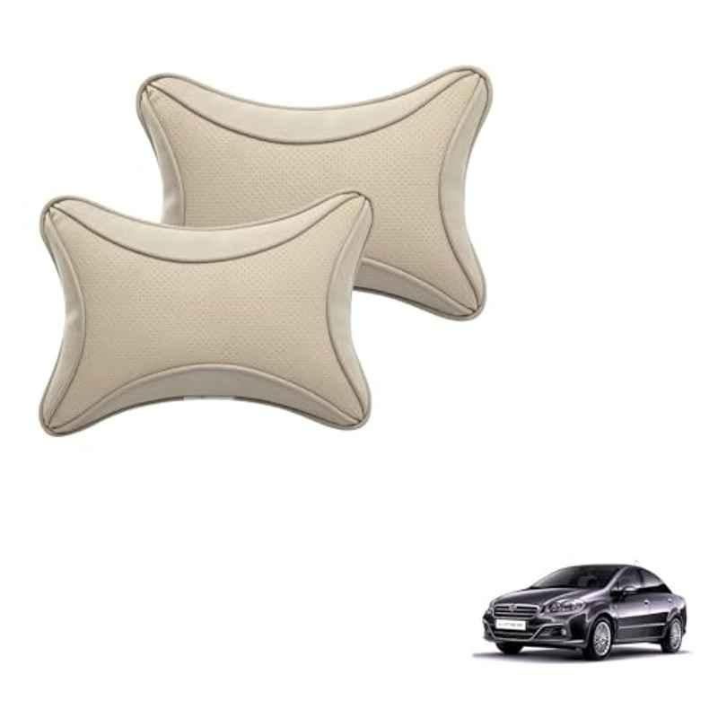 Kozdiko 2 Pcs Memory Foam & Polyester Beige Dots Car Neck Rest Pillow Set for Fiat Linea, XNVJVHGJFH153