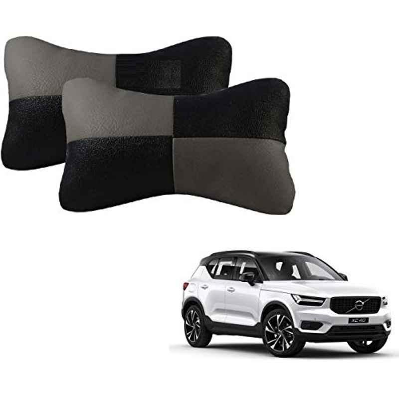 Kozdiko 2 Pcs Leather Grey & Black Neck Rest Car Cushion Pillow Set for Volvo XC40