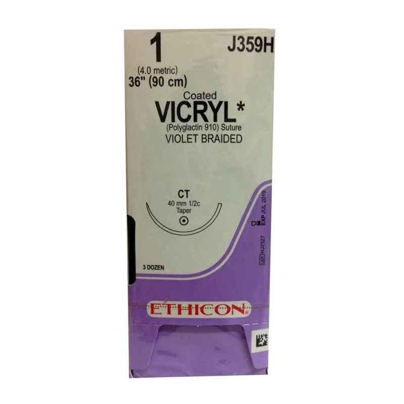 Ethicon NW2359 Vicryl Absorbable Violet Braided Suture2, Length: 70cm (Pack of 12)