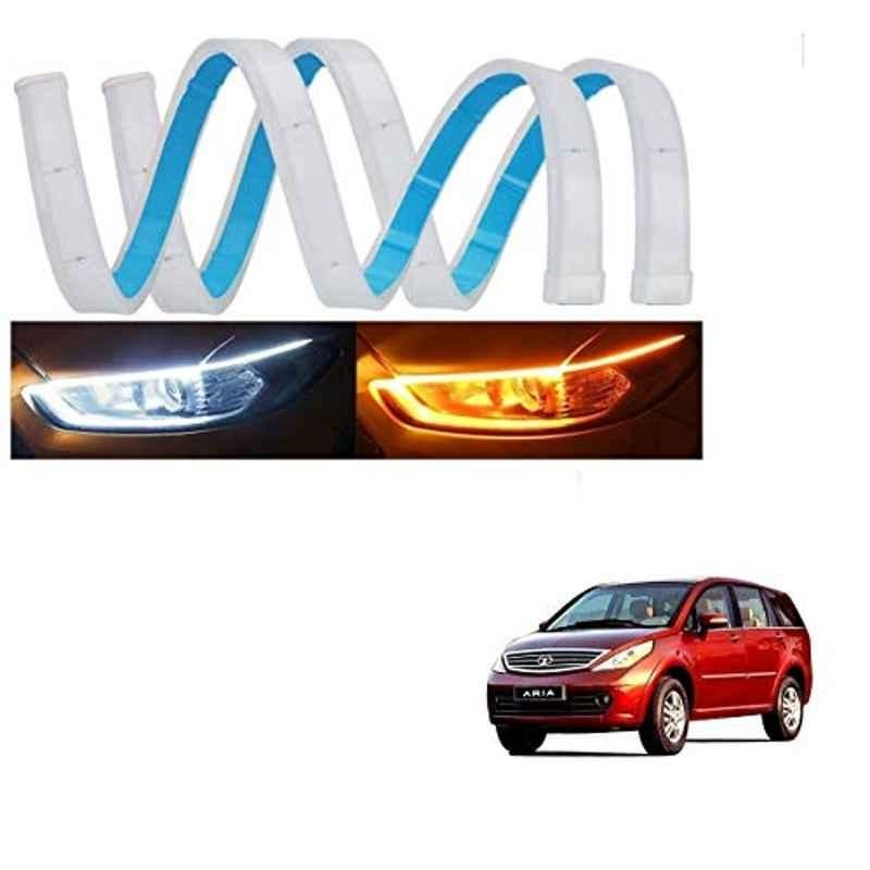 Kozdiko 2 Pcs 60cm Flexible White Daytime Running Light Set with Matrix Yellow Indicator & Turn Sequential Flow for Tata Aria