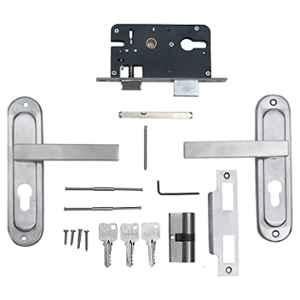 Voltizi ‎Stainless Steel 304 Matt Satin Finish Heavy Duty Round Plate Mortise Door Lock with Both Side Key Cylinder, LB201