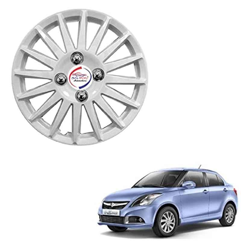 Auto Pearl 4 Pcs 14 inch ABS Silver Press Type Hubcap Wheel Cover Set with Retention Ring for Maruti Suzuki Dzire Typ 2