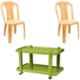 Italica 2 Pcs Polypropylene Marble Beige Without Arm Chair & Green Table with Wheels Set, 9306-2/9509