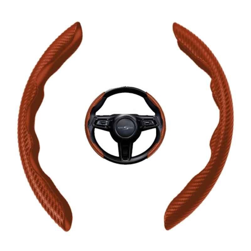 Kingsway 2 Pcs Fiber Steering Wheel Grip Cover Set with Premium Carbon Tan Finish for All Cars