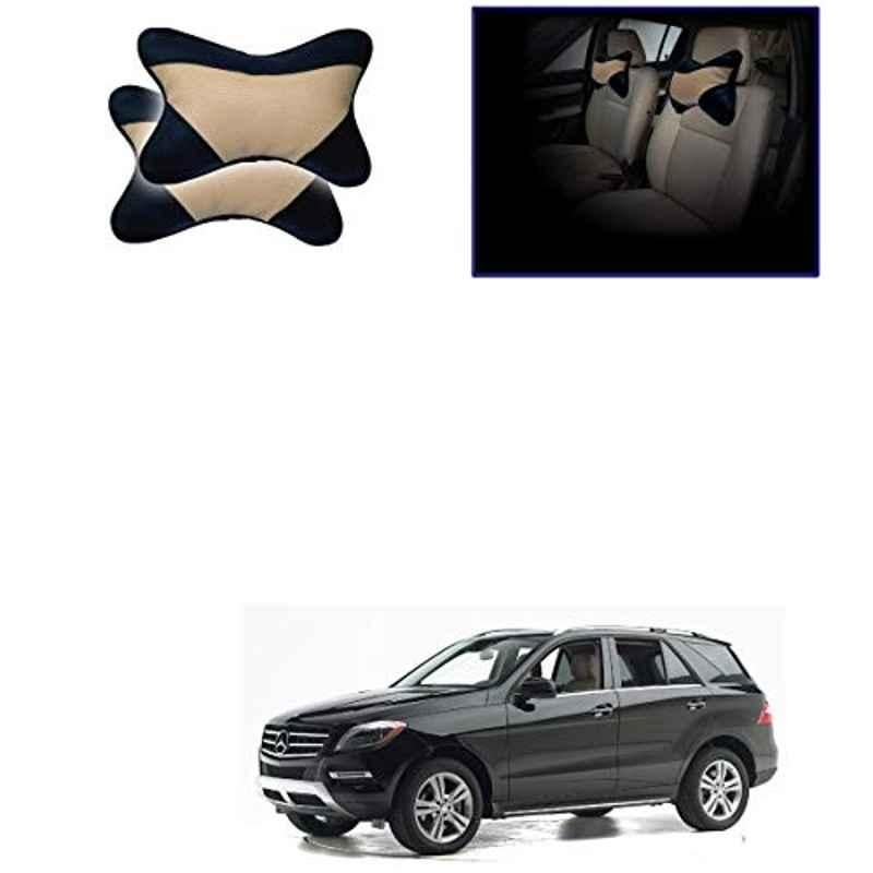 Kozdiko 2 Pcs Beige & Black Car Neck Rest Cushion Pillow Set for Mercedes Benz M-Class
