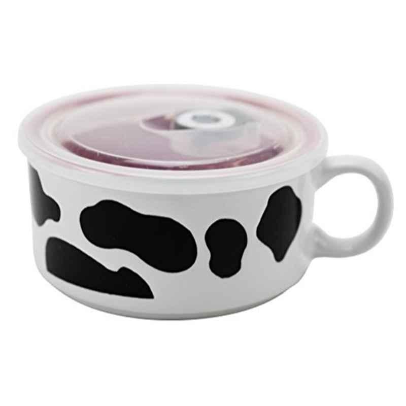 Boston Warehouse 25510 624g Stoneware & Plastic Round Cow Souper Mug with Lid