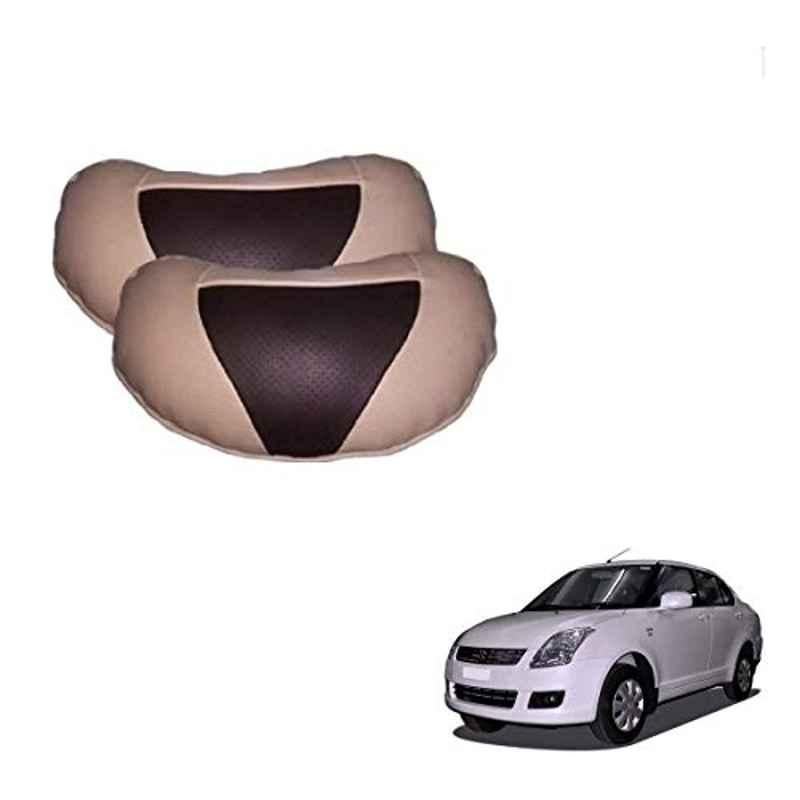 Kozdiko 2 Pcs Beige & Brown Car Neck Rest Cushion Pillow Set for Maruti Suzuki Old Dzire