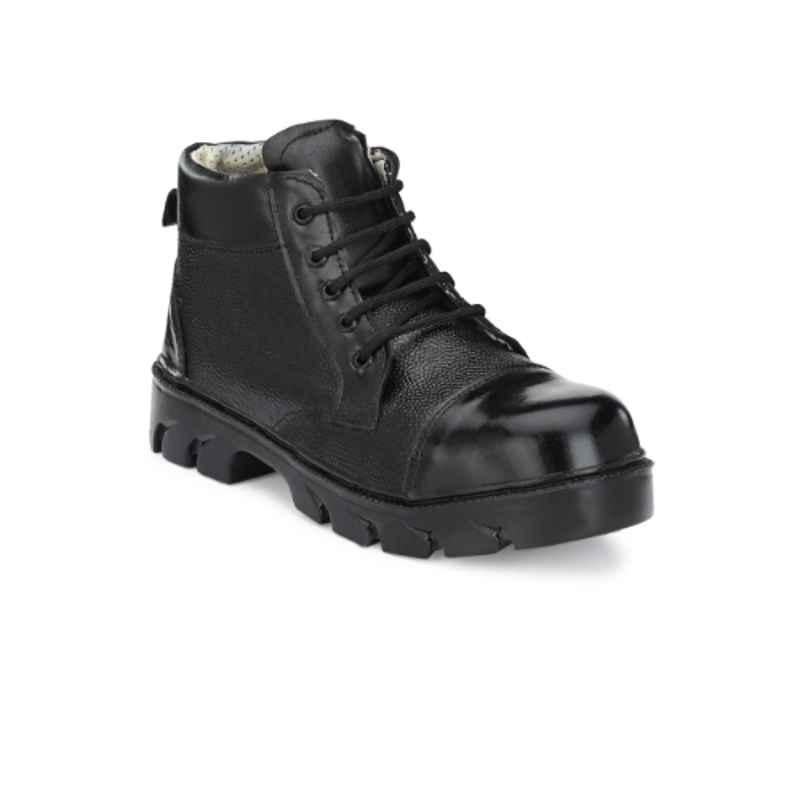 Eego Italy Leather Steel Toe Black Work Safety Boots, Size: 8, WW-88