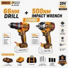 Ingco 13mm 20V 66Nm Cordless Impact Drill & 500Nm Wrench Combo