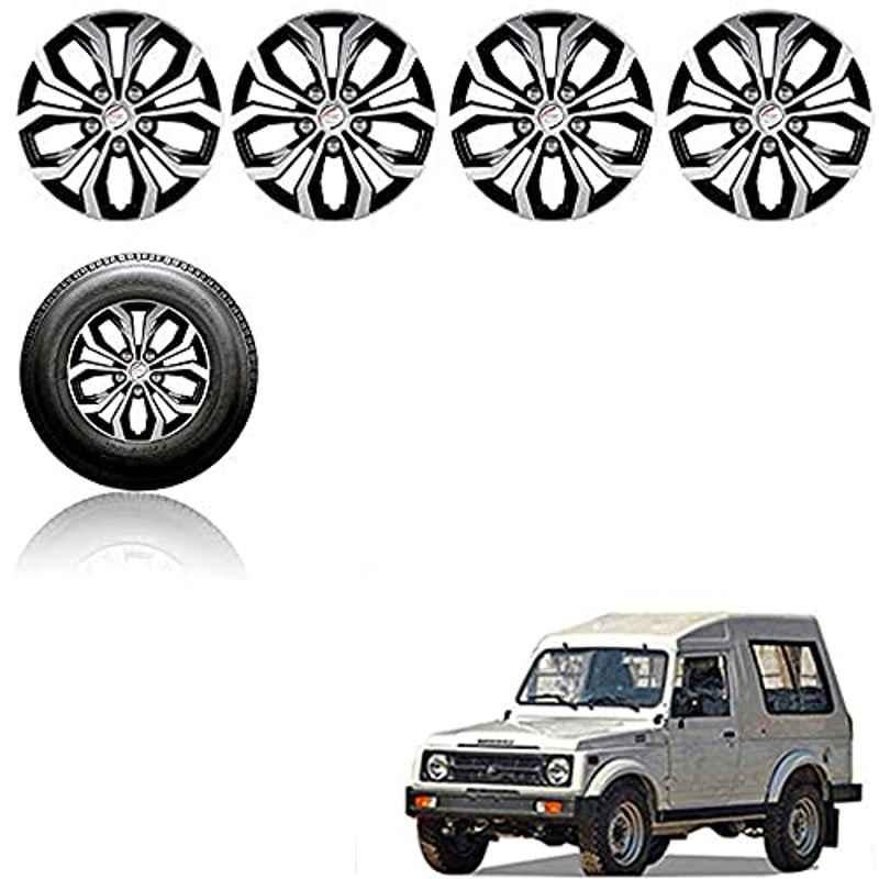 Auto Pearl 4 Pcs 15 inch ABS Silver & Black Car Wheel Cover Set for Maruti Suzuki Gypsy