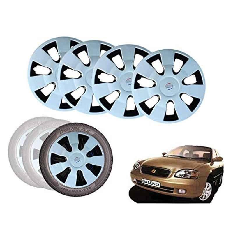 Auto Pearl 13 inch ABS Silver & Black Car Hubcap Wheel Cover with Retention Ring Set for Baleno