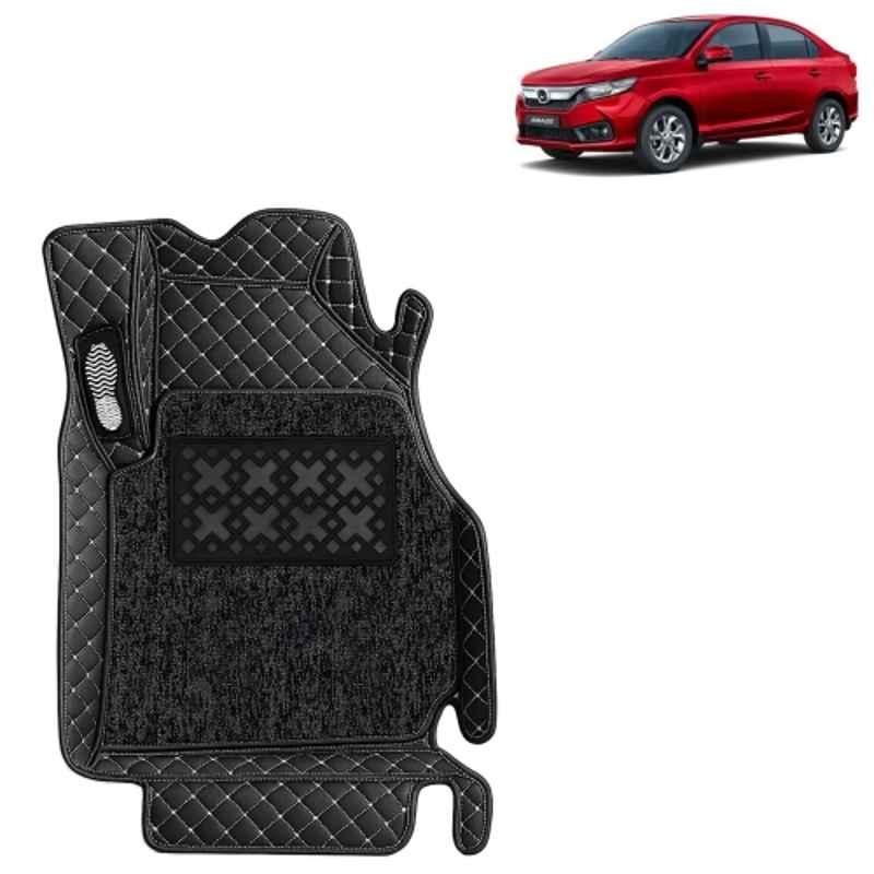 Kingsway 3 Pcs Premium 7D 100% Waterproof & Washable PU Leatherette Classic Black Car Floor Mat Set for Honda Amaze Automatic 2023 to 2024 All Model