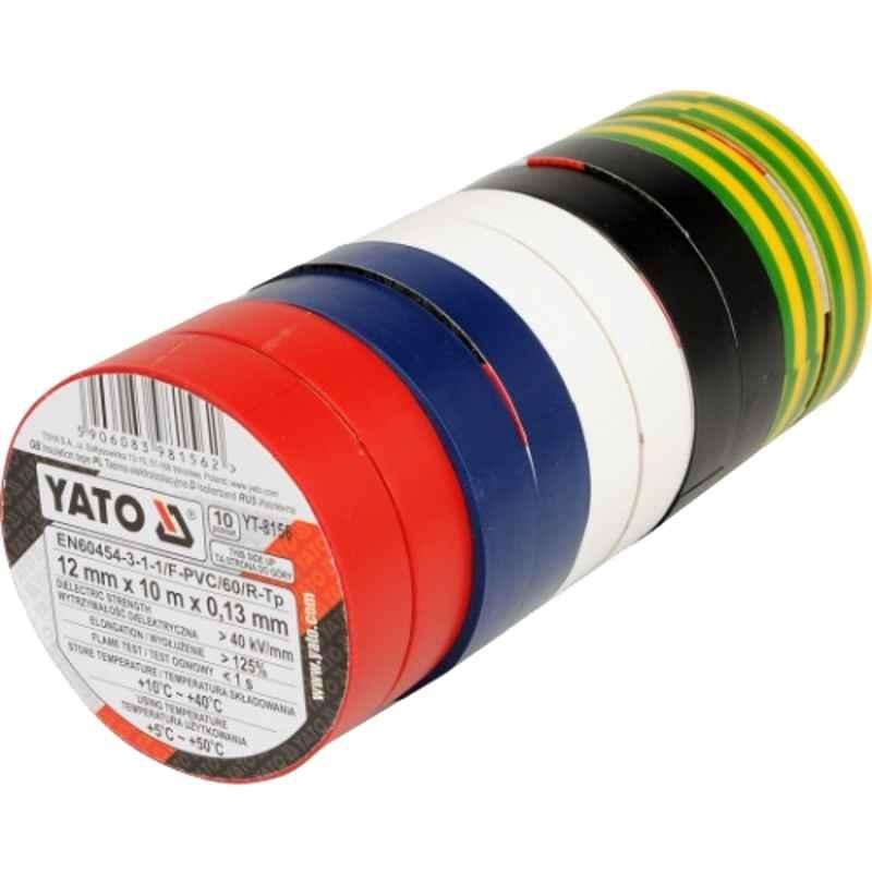 Yato 10 Pcs 12x0.13mm 10m PVC Electrical Insulation Tape Set, YT-8156