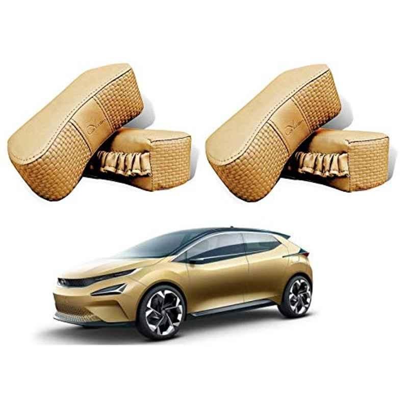 Kozdiko 4 Pcs CV Designer Beige Leatherite Neck Rest Car Cushion Pillow Set for Tata 45X
