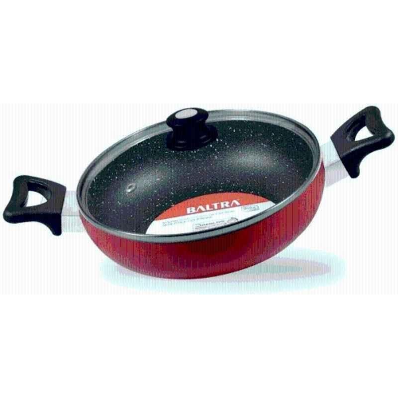 Baltra 1.75 Litre 22cm Aluminium Red Induction Base Non-Stick Kadhai with Glass Lid, BTN-204