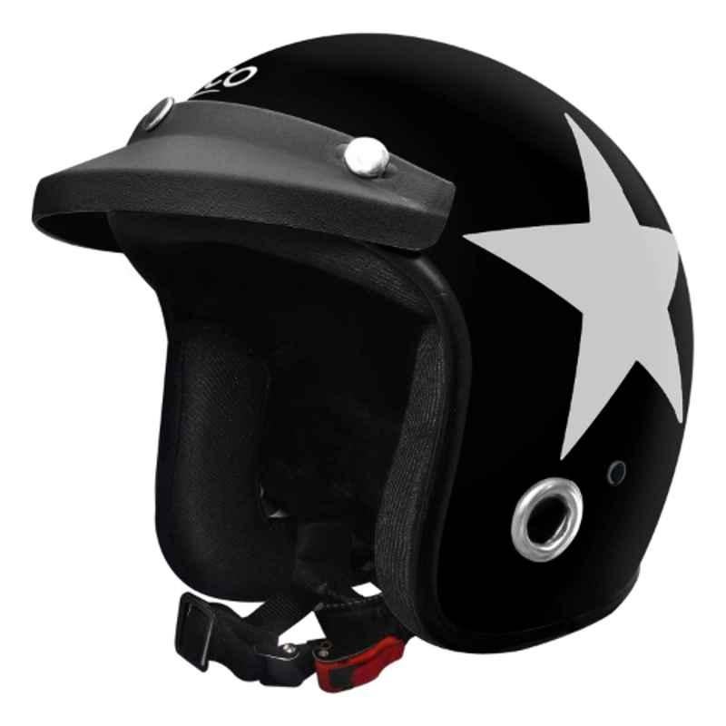 Habsolite HB-ESBG Ecco Star Open Face Black & Grey Helmet With Detachable Cap & Adjustable Strap, Size: Medium
