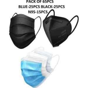 Wellstar 65 Pcs 3 Layer Disposable Pharmaceutical Breathable Surgical Face Mask Set with Nose Pin, MMMASK0
