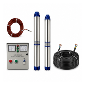 Jindal 1.5HP Single Phase Oil Filled Borewell Submersible Pump with Control Panel, 60m Safety Wire & 50m Submersible Cable
