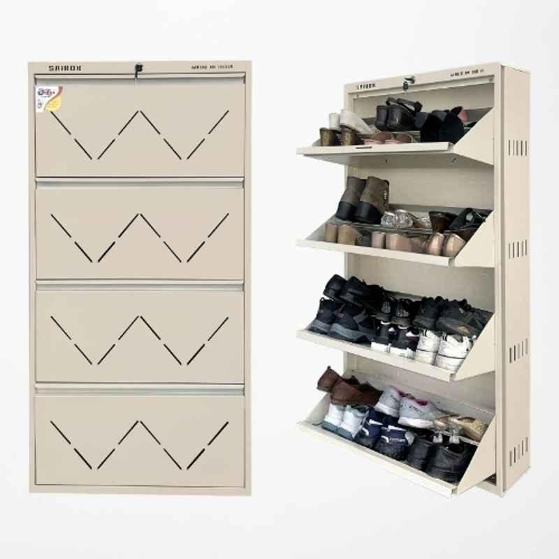 Sairox 20x8.5x56 inch CRC Sheet Beige 4 Shelves Four Door Wall Mounted DIY Shoe Rack for 24-28 Pair, SXSR001