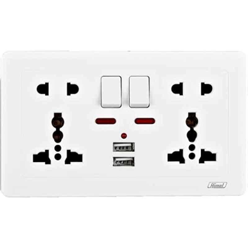Himel Prime Series 32A 5 Pin 2-USB Switched Socket with Neon, HWDP2MFSN2USB