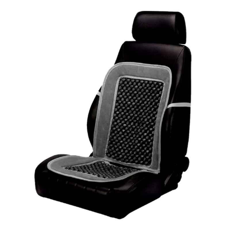 Auto Pearl PU & Wooden Beads Grey Rectangular Car Seat Cushion with Velvet Border for Maruti Suzuki Alto 800 2019