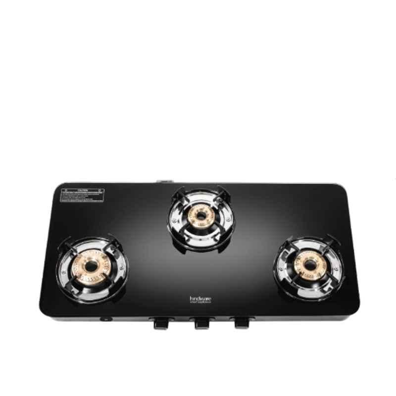 Hindware Alverio Neo 3B Glass Top Cooktop with 3 Brass Burner & Manual Ignition, CT 100245