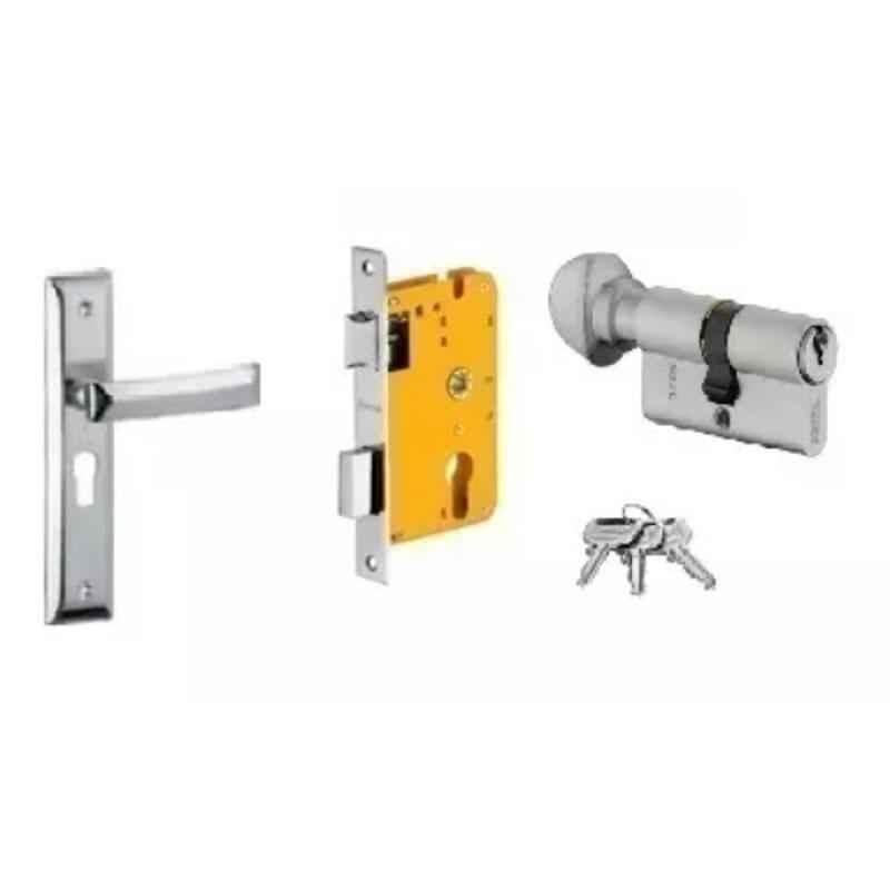 Dorset HL Series Quadra 60mm Stainless Steel Silver Chrome Finish Door Handle Lock Set with Knob & Key (Pack of 2)