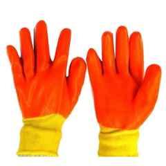 SSWW Yellow with Orange Nylon & Cotton Full PVC Gloves, Size: M (Pack of 80)